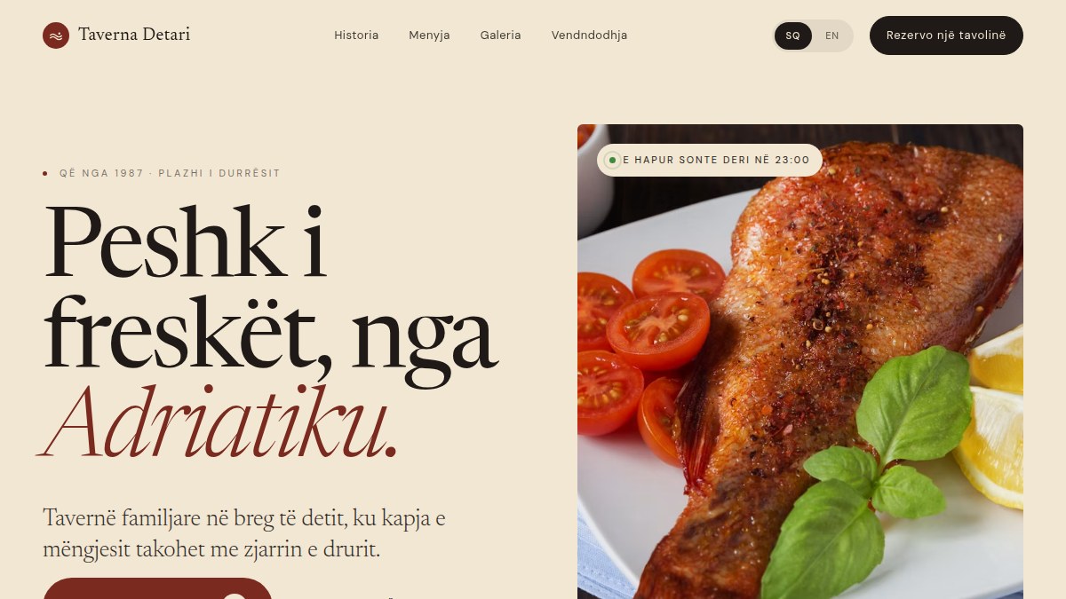 Taverna Detari - seafood restaurant example website